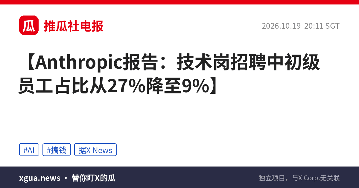 Anthropic报告：技术岗招聘中初级员工占比从27%降至9%