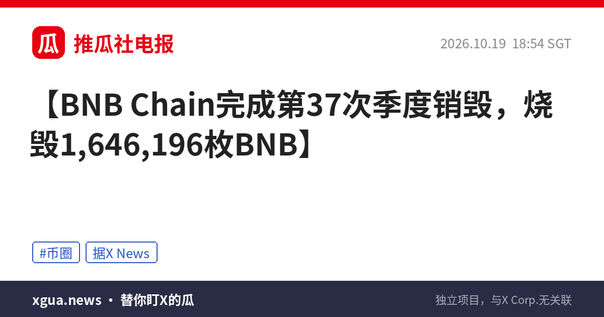 BNB Chain完成第37次季度销毁，烧毁1,646,196枚BNB
