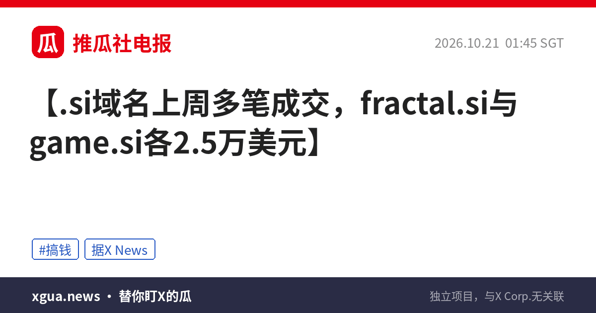 .si域名上周多笔成交，fractal.si与game.si各2.5万美元